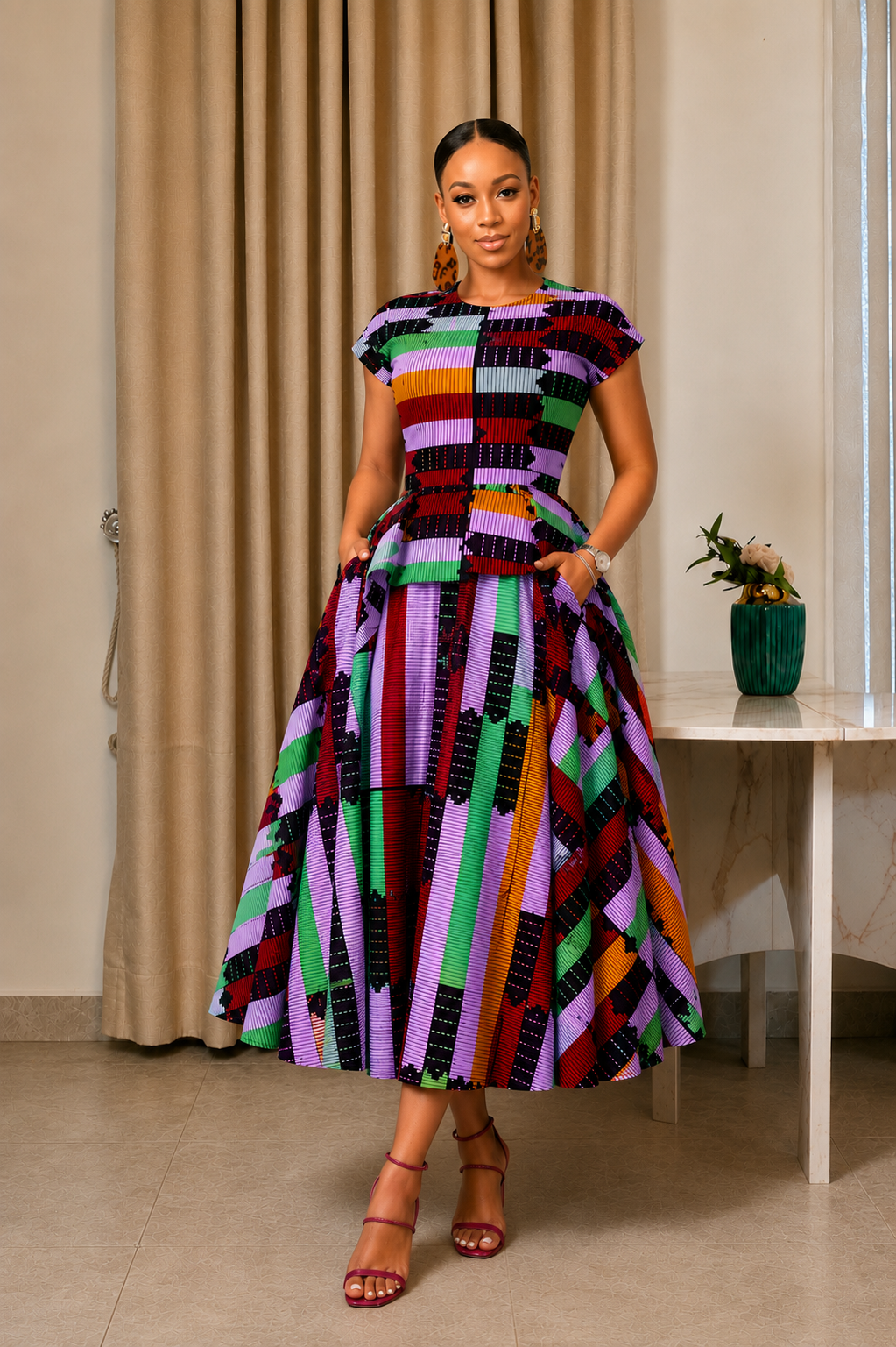 african midi dress Ayana African Print Midi Dress - African Clothing in USA