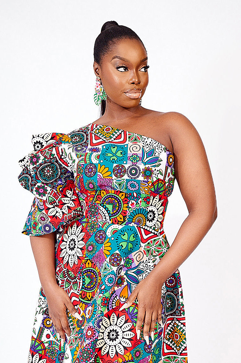 One shoulder african print dress deals