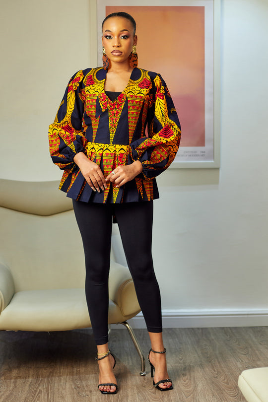 YINKA AFRICAN PRINT PEPLUM WRAP TOP