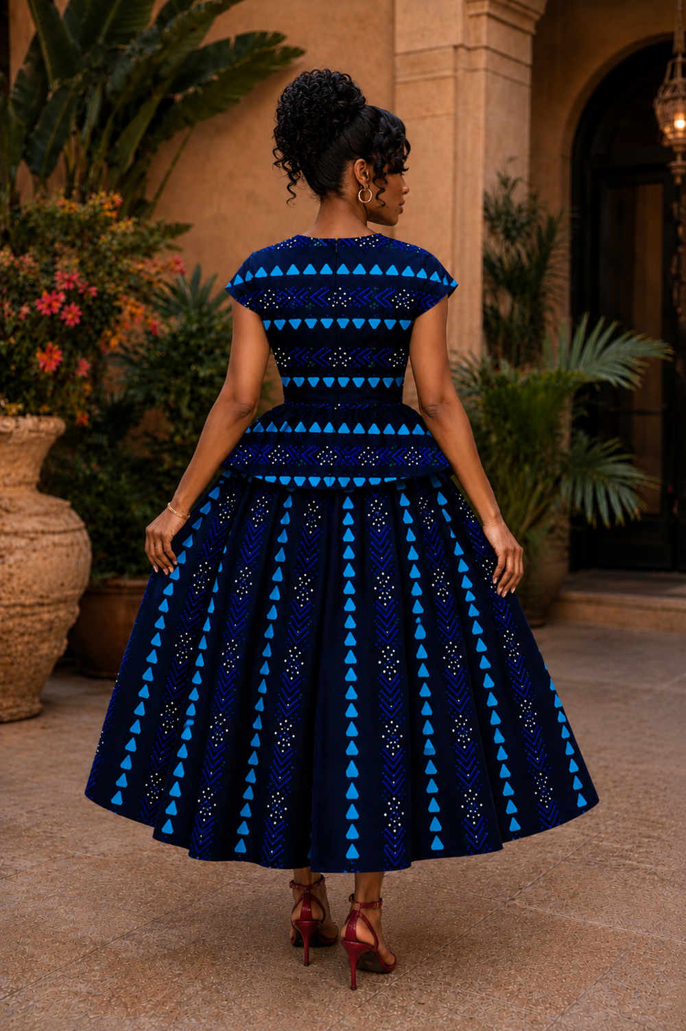 AYANA AFRICAN PRINT MIDI DRESS - BLUE