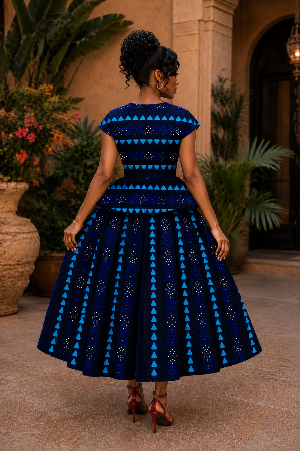 AYANA AFRICAN PRINT MIDI DRESS - BLUE