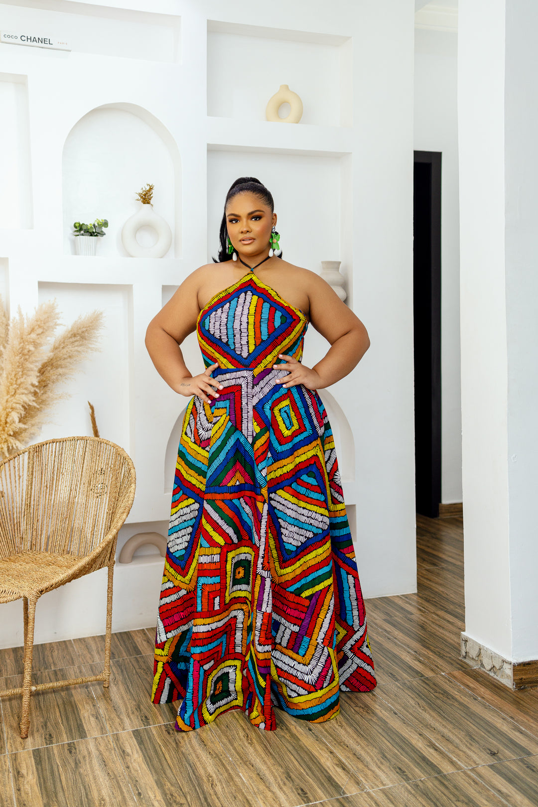 NITA AFRICAN PRINT HALTER NECK MAXI DRESS - Main Image