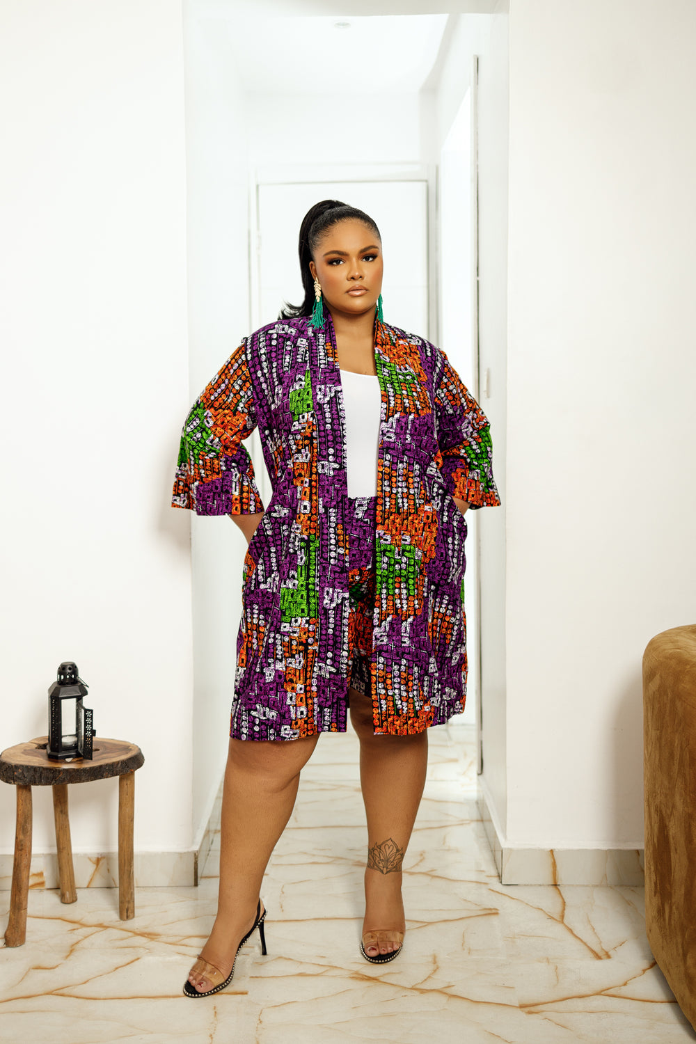 Myka African print kimono and shorts set