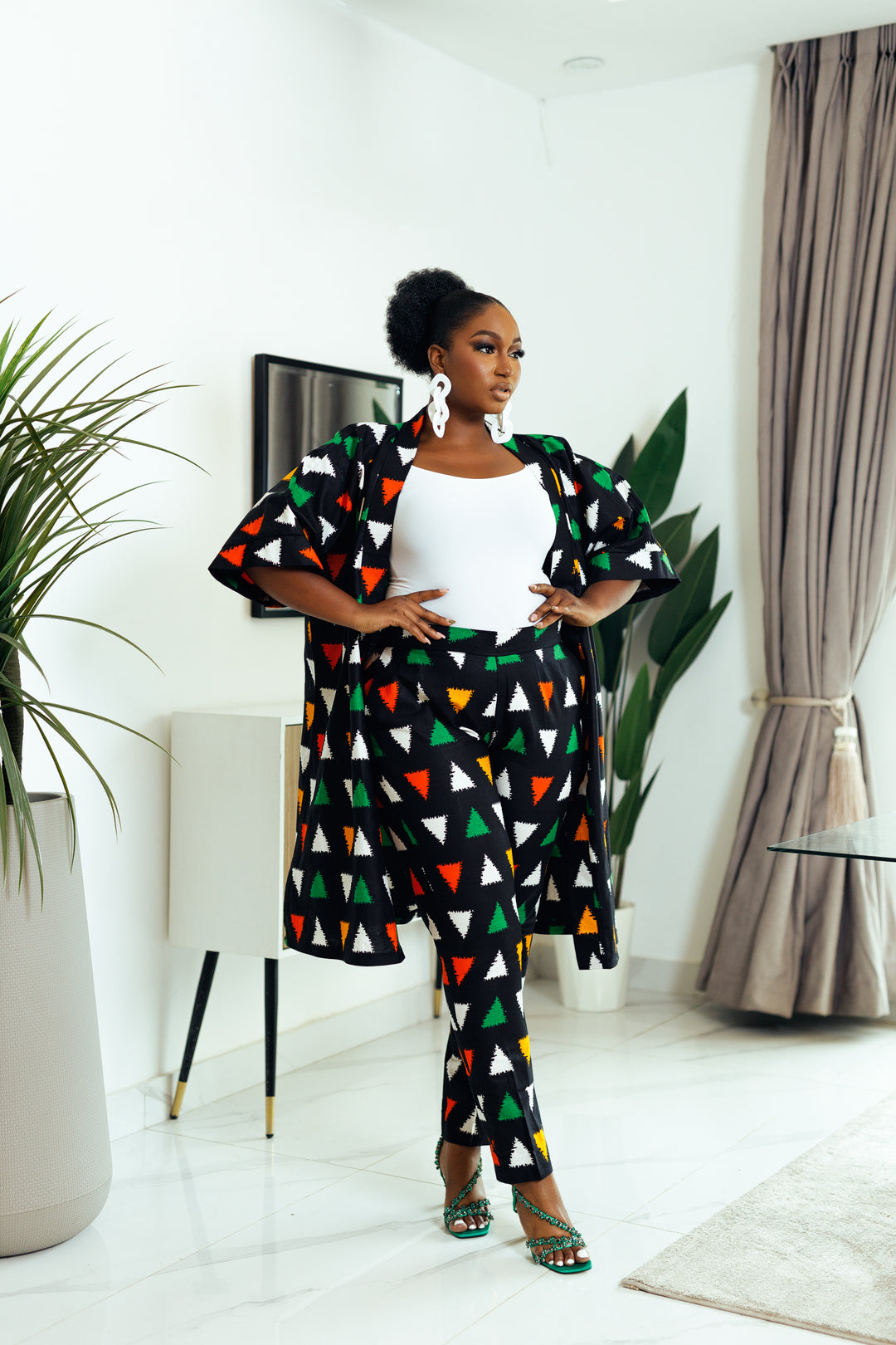 Jabari African Print Kimono and Pants Set