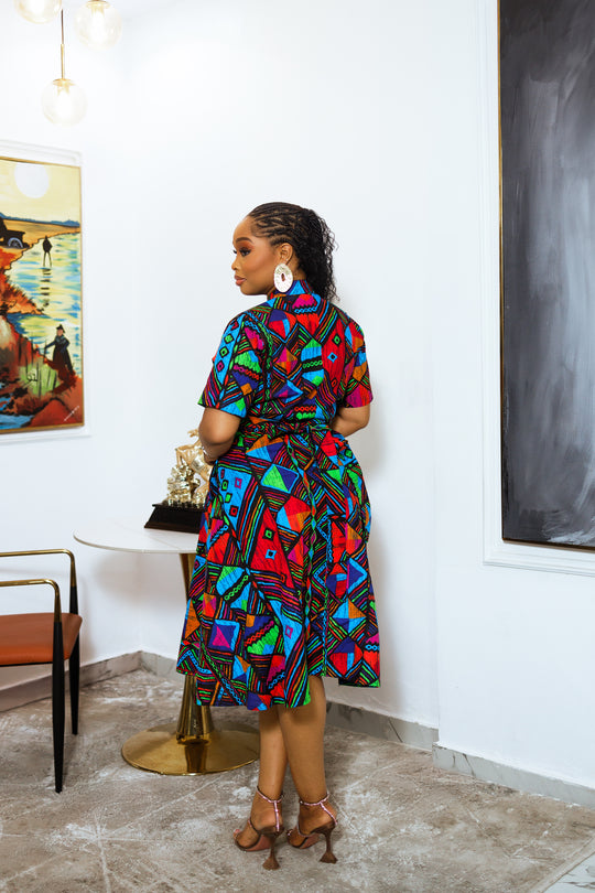 ROBE MIDI KEKE IMPRIMÉ AFRICAIN