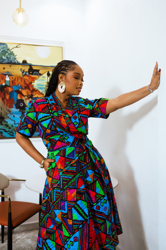 ROBE MIDI KEKE IMPRIMÉ AFRICAIN