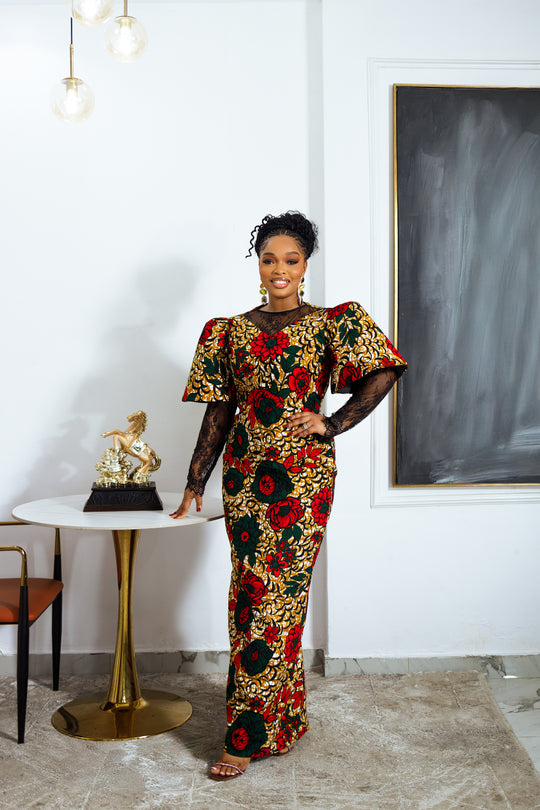 TUTU AFRICAN PRINT MAXI DRESS (RED)