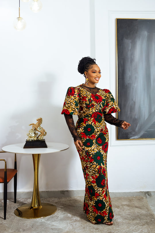 TUTU AFRICAN PRINT MAXI DRESS (RED)