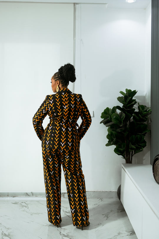 BLAZER DE CALÇA LERATO COM ESTAMPA AFRICANA