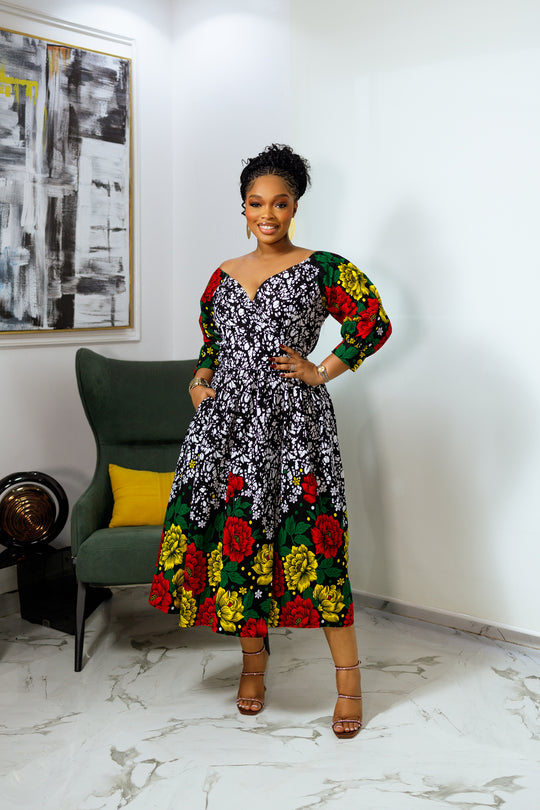 VESTIDO KEKE MIDI ESTAMPADO AFRICANO