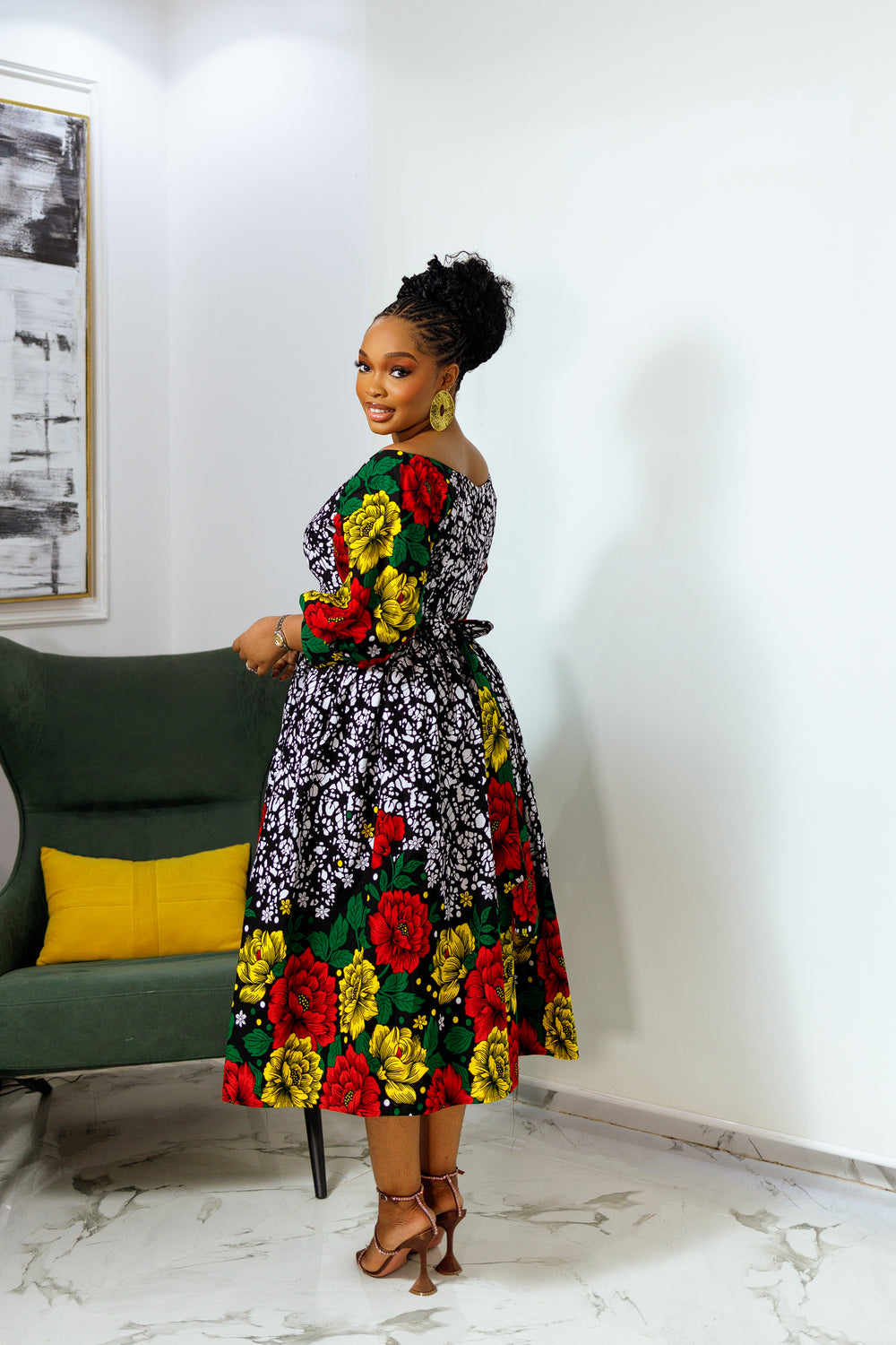 ROBE MIDI KEKE IMPRIMÉ AFRICAIN