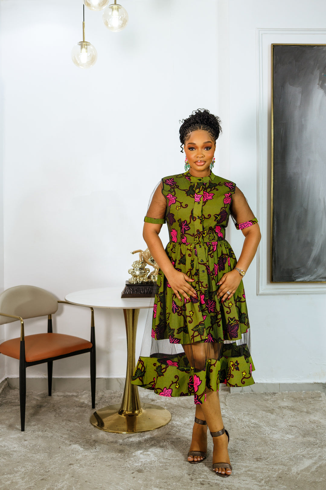 Amma African Print Midi Dress - African Clothing in USA | MYTRIBENG L / LONG - 47" (HEIGHT 5'8"-6'0") Amma African Print Midi Dress - African Clothing in USA | MYTRIBENG L / LONG - 47" (HEIGHT 5'8"-6'0")