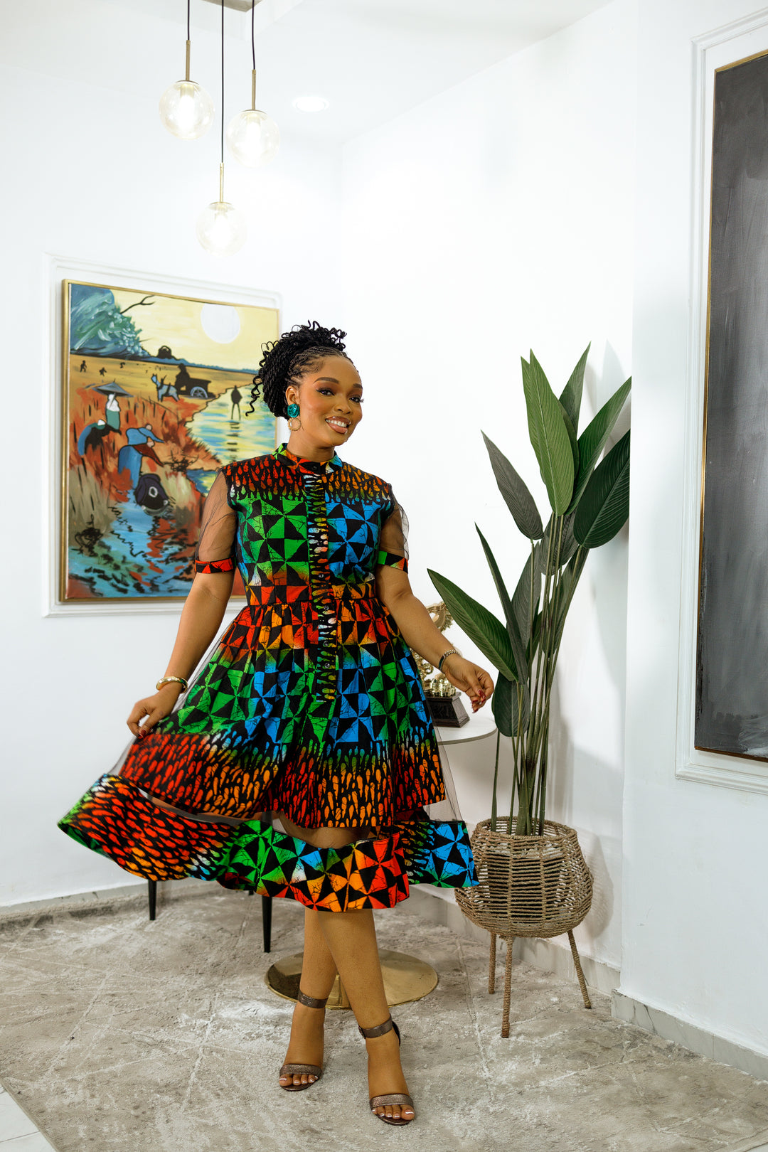 Midi Dress African Print Dress Styles MIYE AFRICAN PRINT MESH