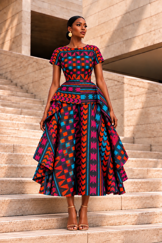 TEJIRI AFRICAN PRINT MIDI DRESS