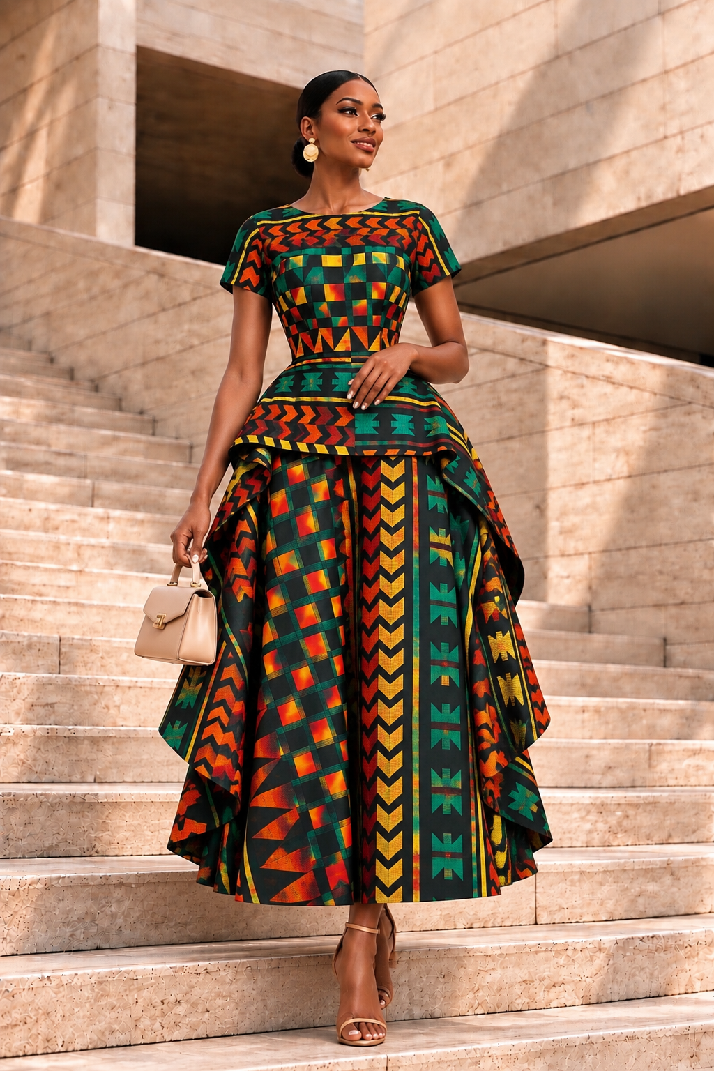 TEJIRI AFRICAN PRINT MIDI DRESS