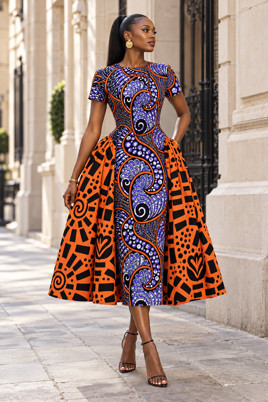 ABBY AFRICAN PRINT MIDI DRESS