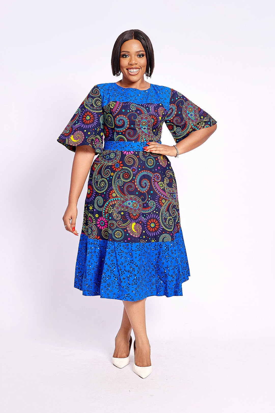 African Print Zahra Midi Dress (Blue)