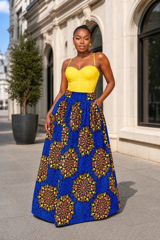 JUPE MAXI FOLU IMPRIMÉ AFRICAIN