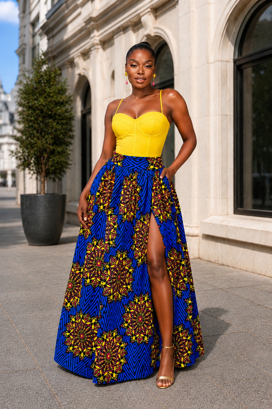 JUPE MAXI FOLU IMPRIMÉ AFRICAIN