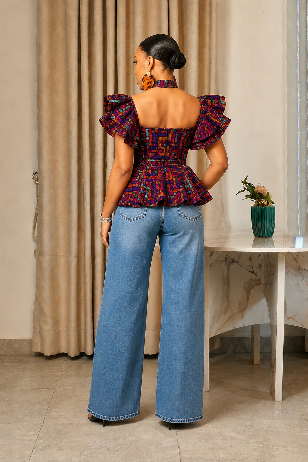 SONIA AFRICAN PRINT PEPLUM TOP