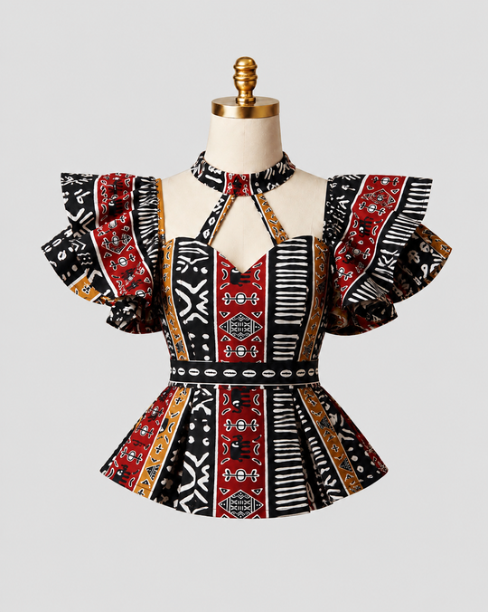 SONIA AFRICAN PRINT PEPLUM TOP