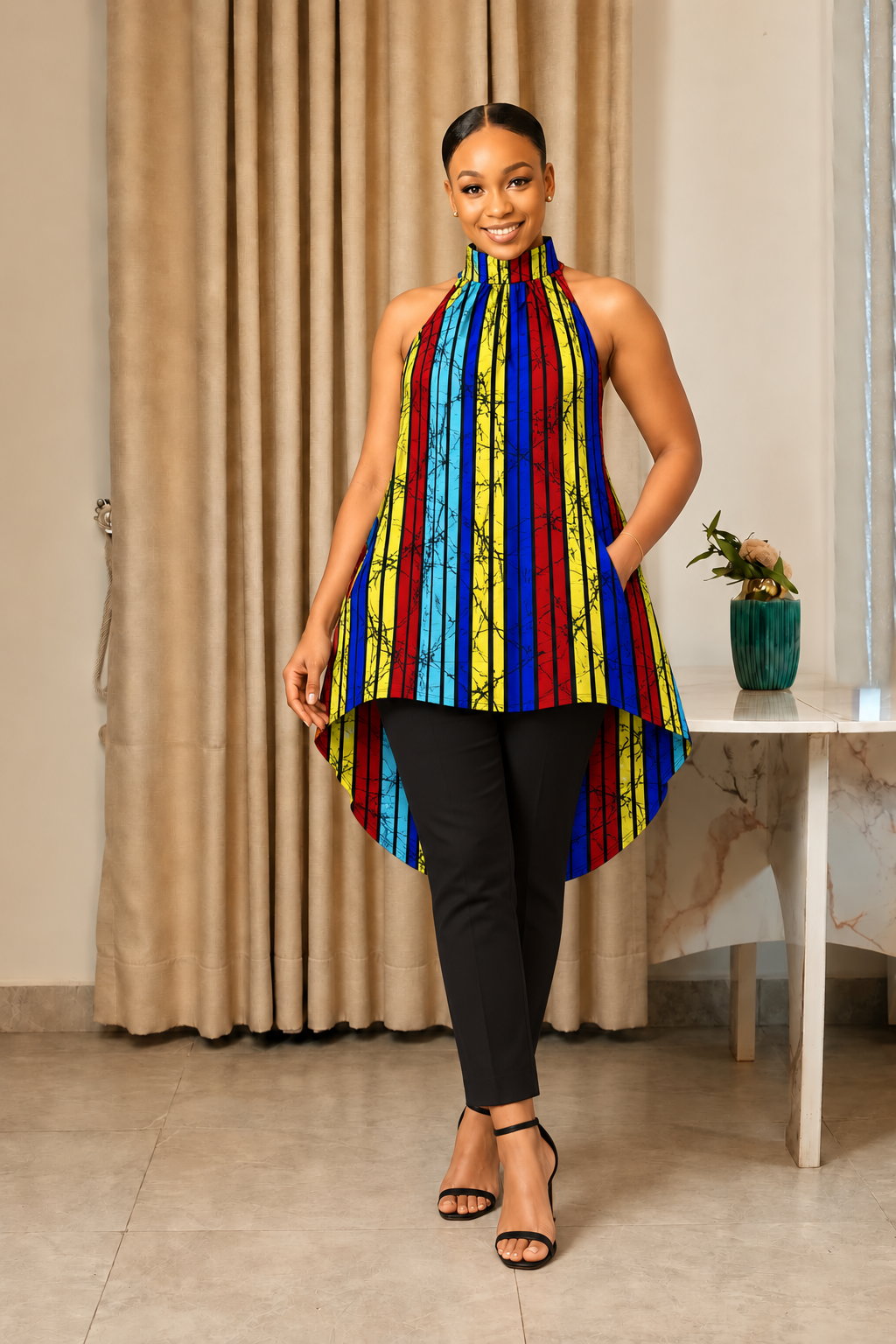 JOYCE AFRICAN PRINT HI LO TOP