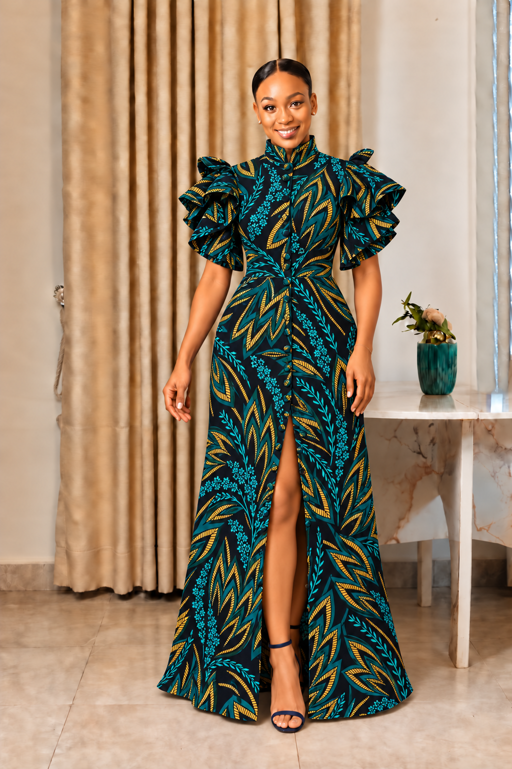 KHALI AFRICAN PRINT MAXI DRESS