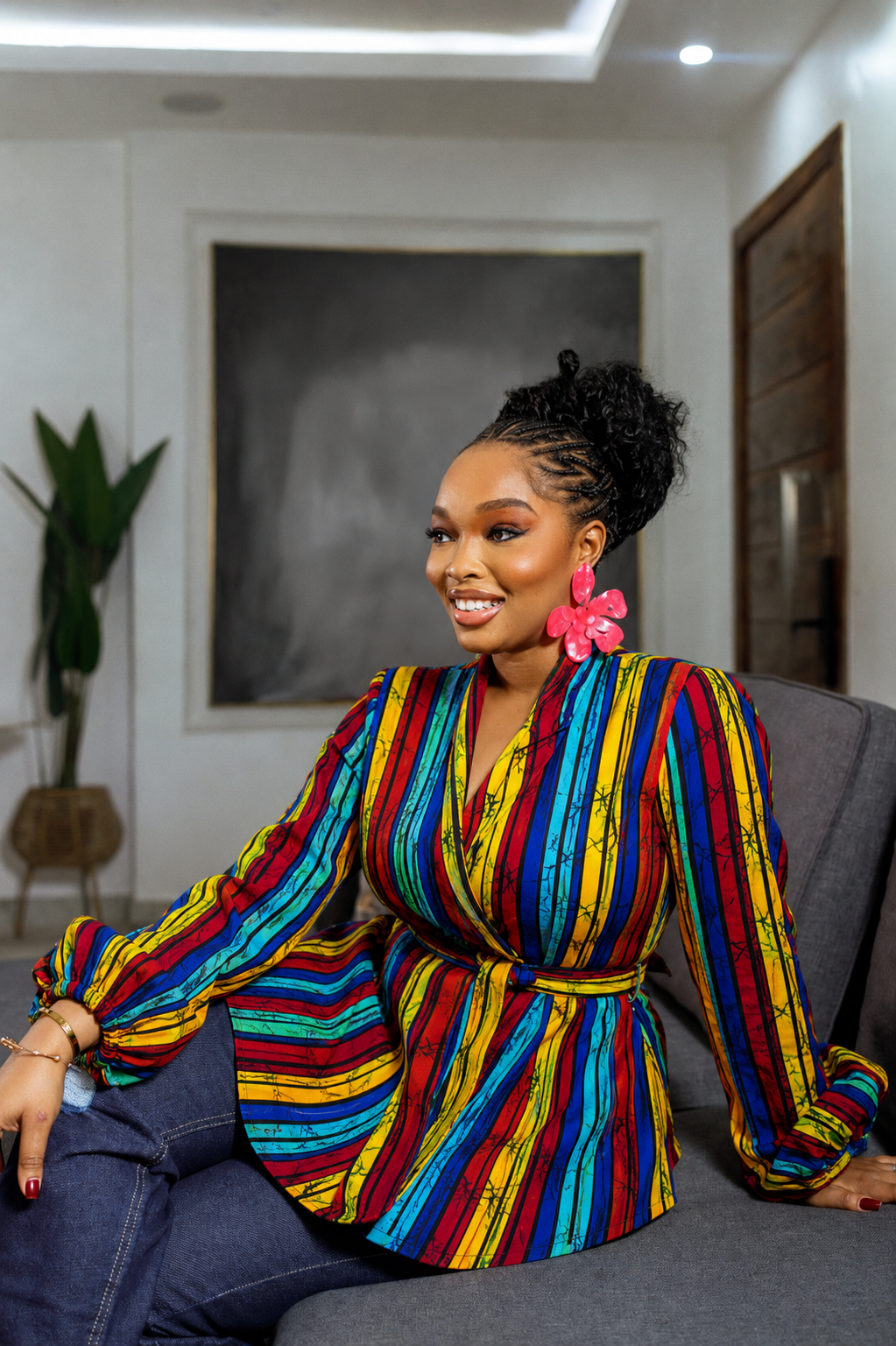 MOYO AFRICAN PRINT WRAP PUFF SLEEVE TOP (MULTICOLOR)