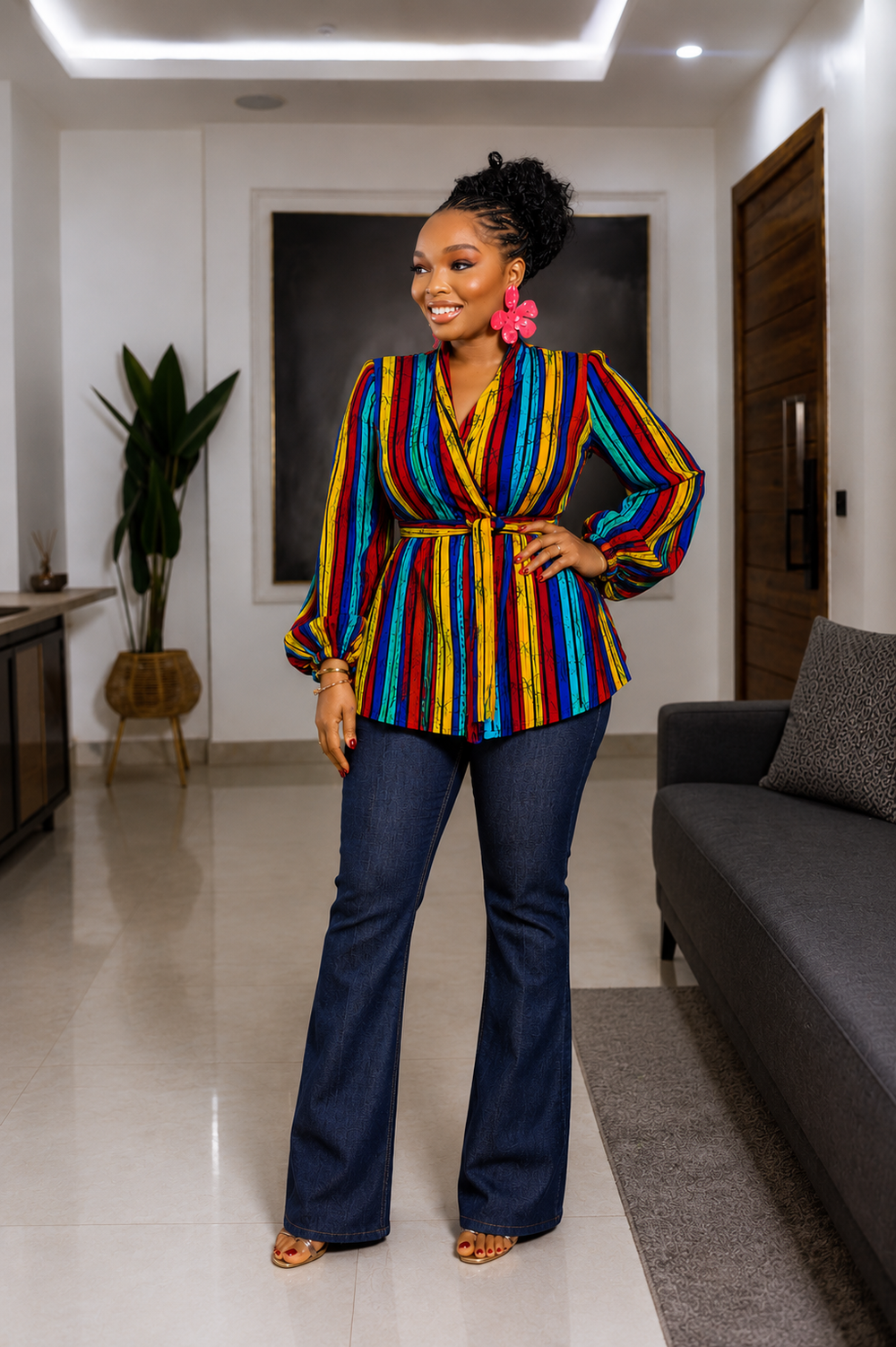 MOYO AFRICAN PRINT WRAP PUFF SLEEVE TOP (MULTICOLOR)