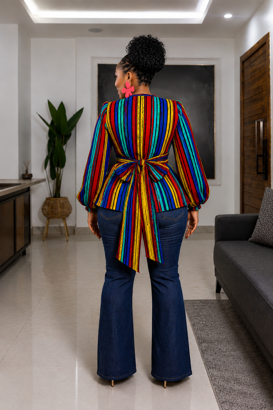 MOYO AFRICAN PRINT WRAP PUFF SLEEVE TOP (MULTICOLOR)