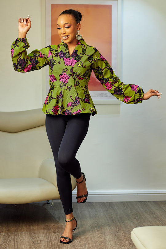 DEJEN AFRICAN PRINT PEPLUM WRAP TOP