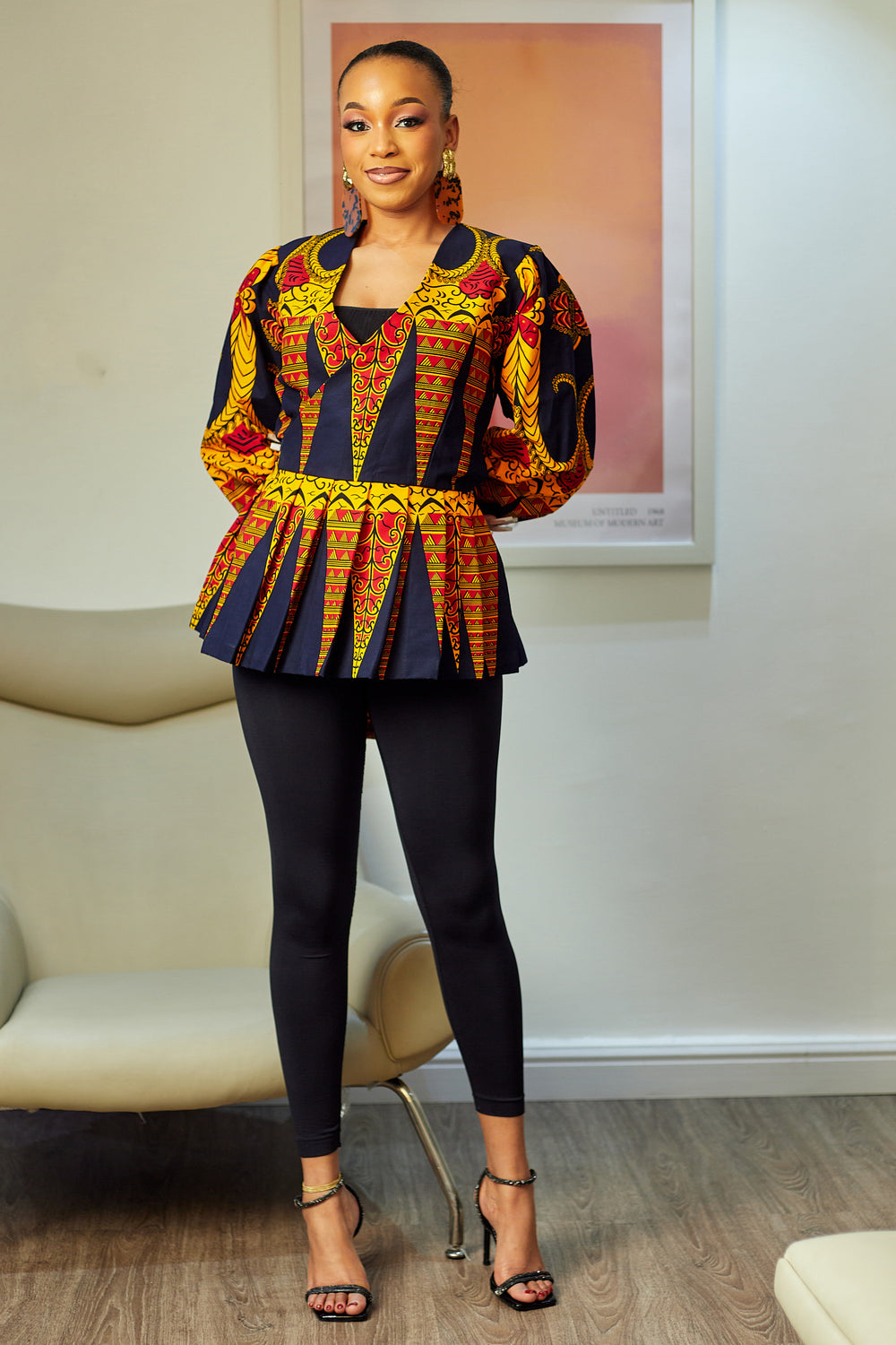YINKA AFRICAN PRINT PEPLUM WRAP TOP