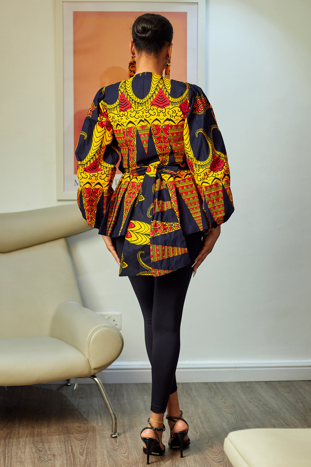 YINKA AFRICAN PRINT PEPLUM WRAP TOP