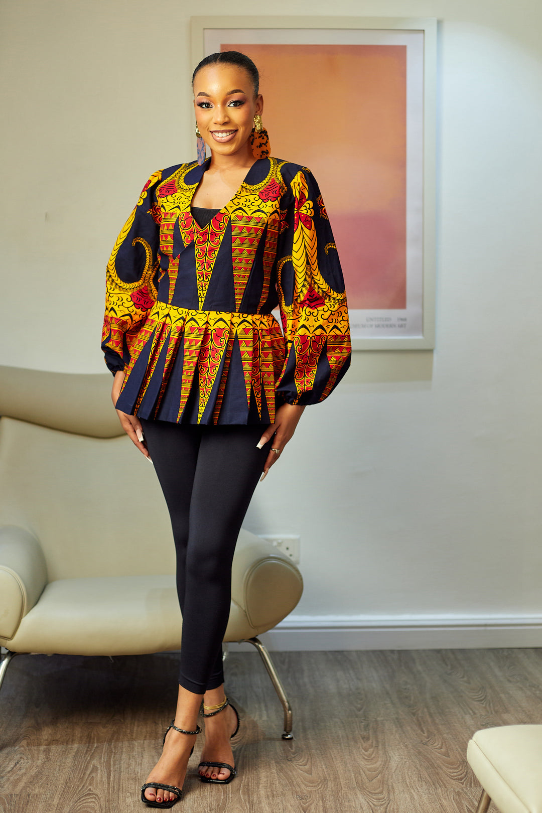 YINKA AFRICAN PRINT PEPLUM WRAP TOP