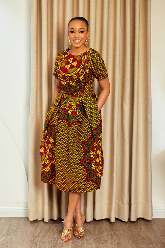 ARIANA AFRICAN PRINT MIDI DRESS