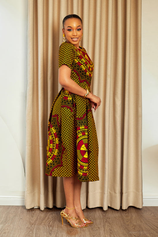 ARIANA AFRICAN PRINT MIDI DRESS