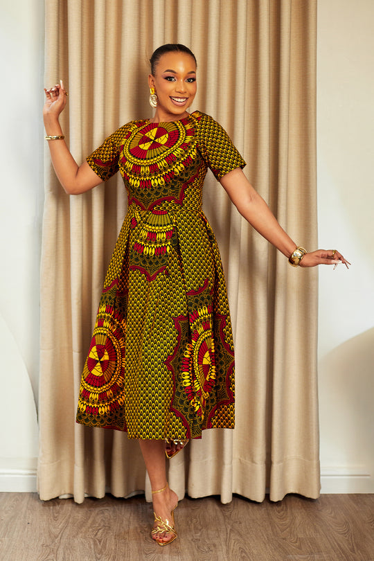 ARIANA AFRICAN PRINT MIDI DRESS