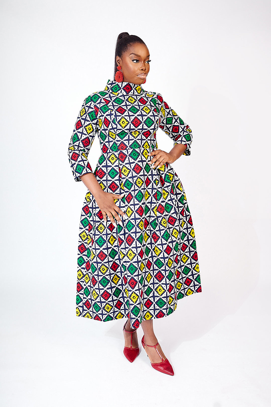 african print midi dress
