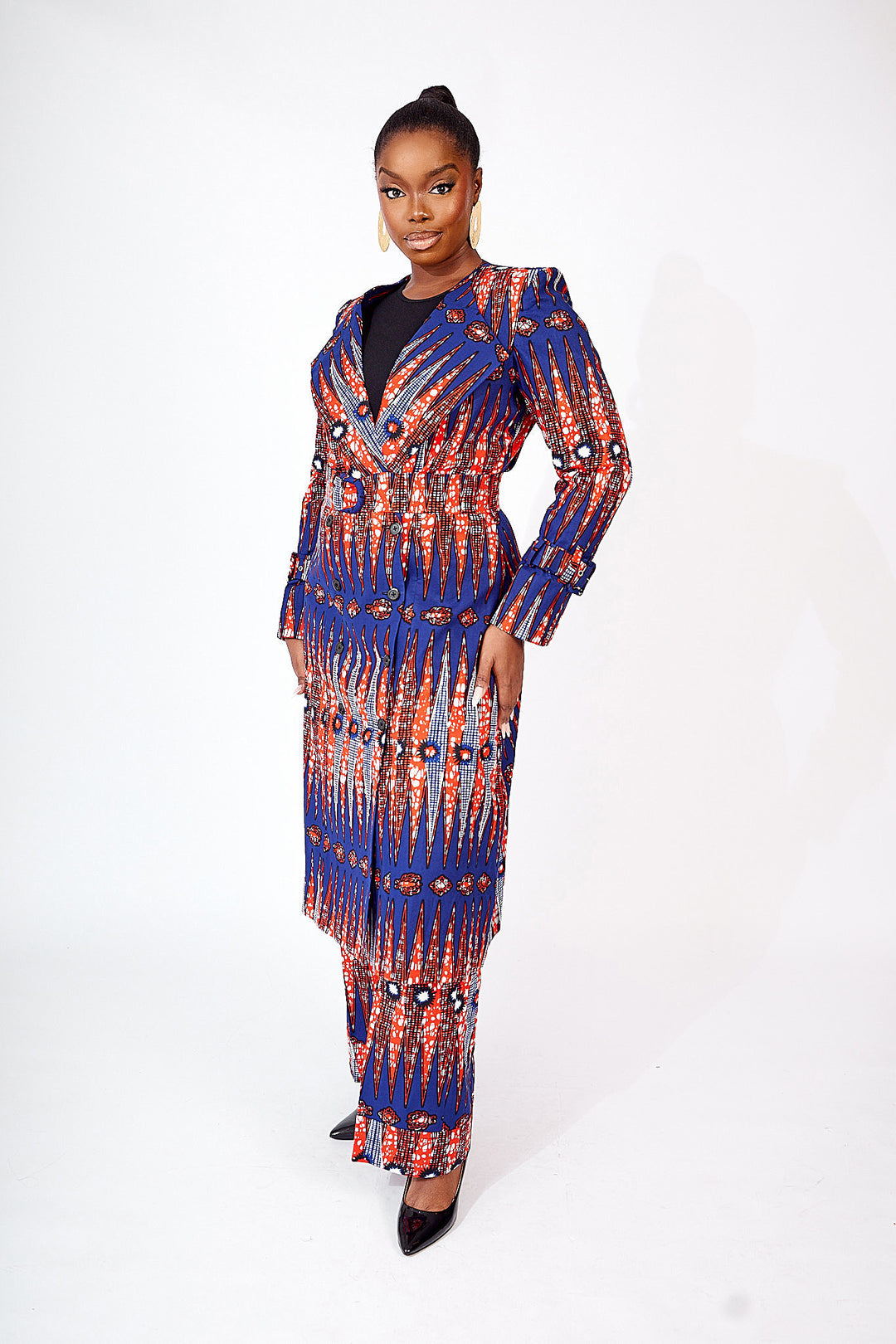 african print trench jacket