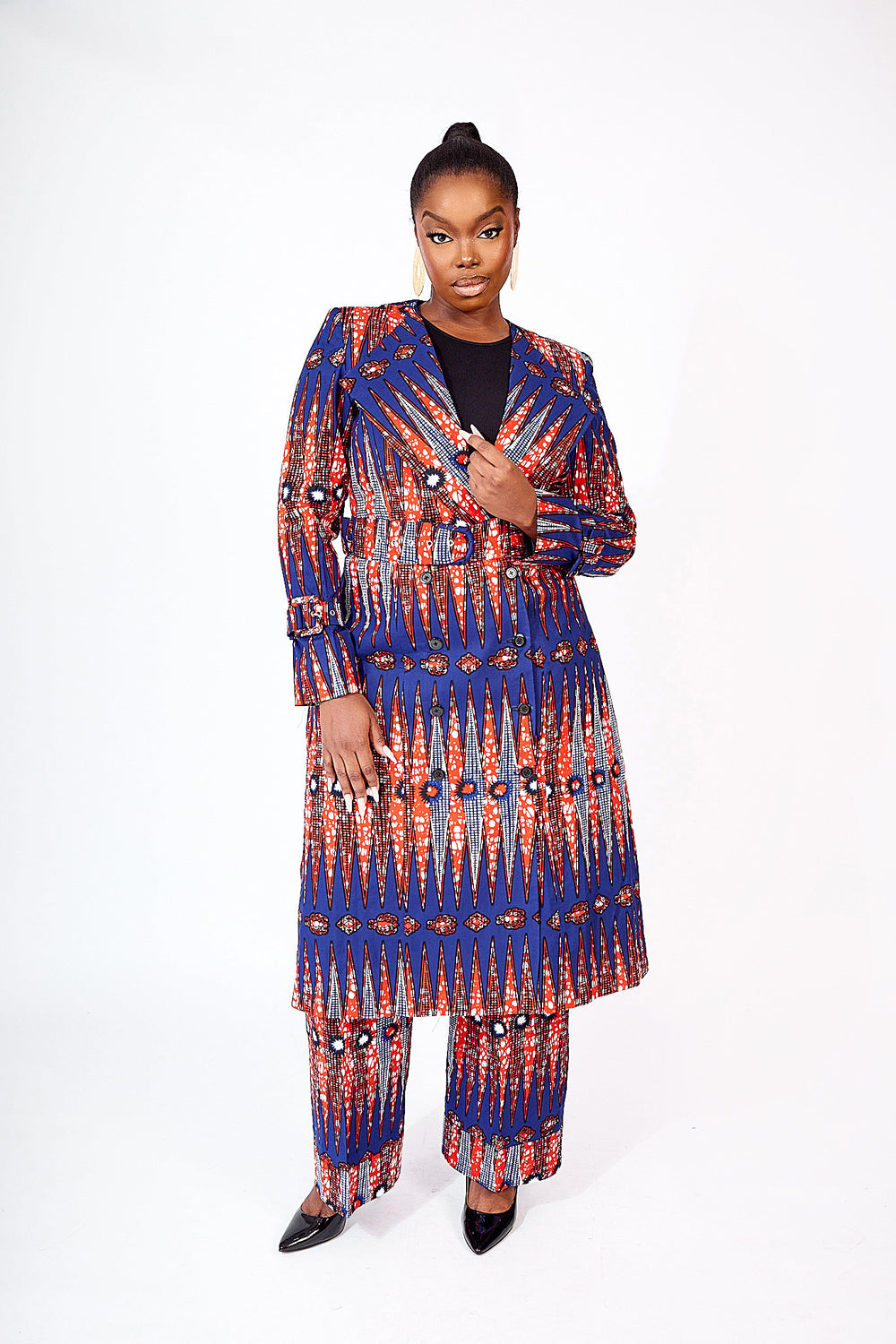 african print trench jacket