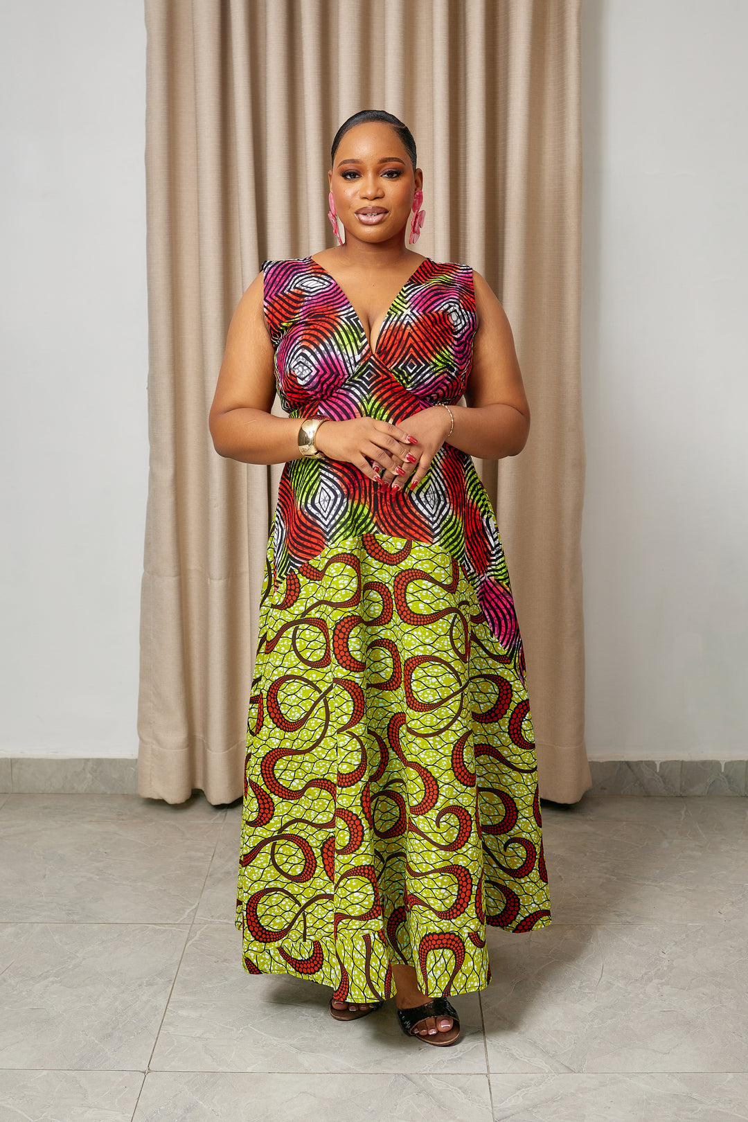 VESTIDO MAXI ESTAMPADO AFRICANO RUFARO