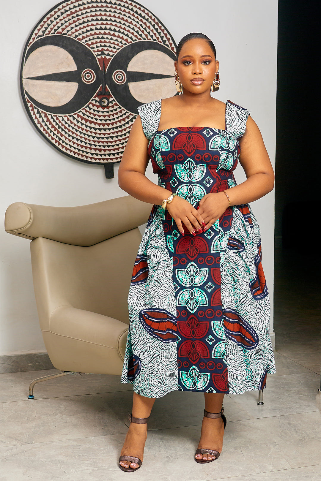 VESTIDO SHANI MIDI ESTAMPADO AFRICANO