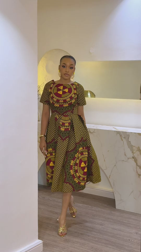 ARIANA AFRICAN PRINT MIDI DRESS
