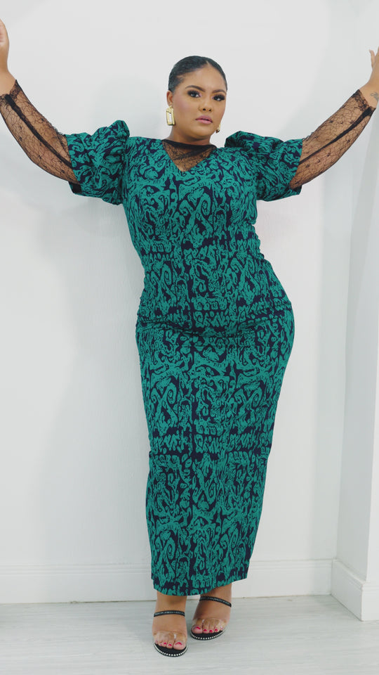 TUTU AFRICAN PRINT MAXI DRESS (GREEN)