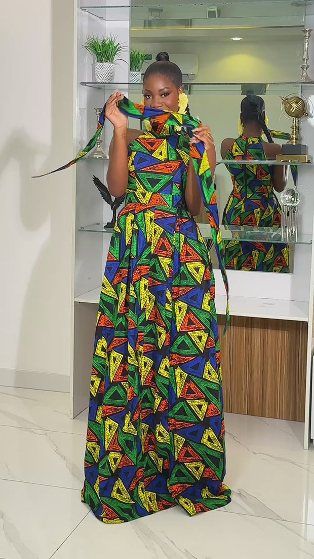halter neck african print dress Mera African Print maxi dress for women