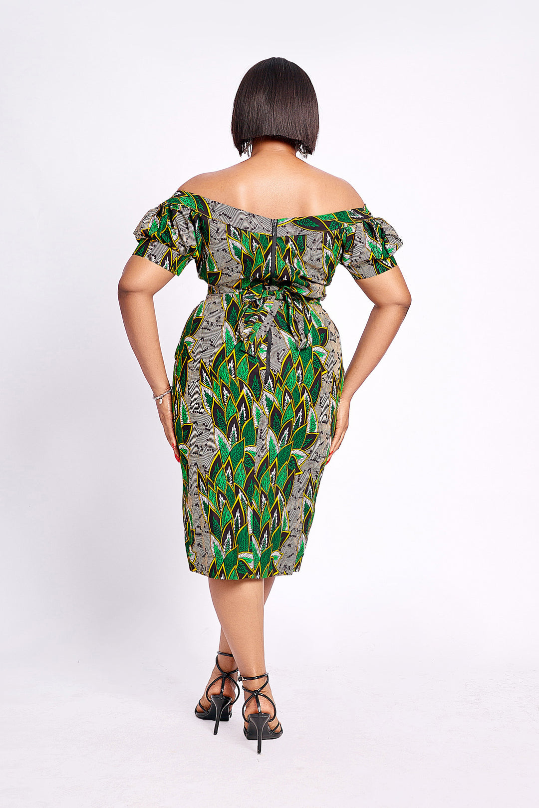 African Print off shoulder Midi Dress