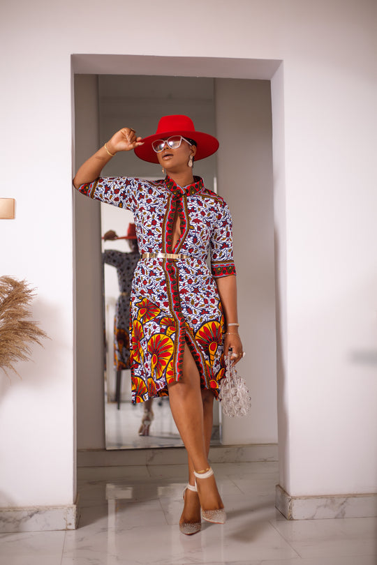 African Print Amina Midi Dress (Red)