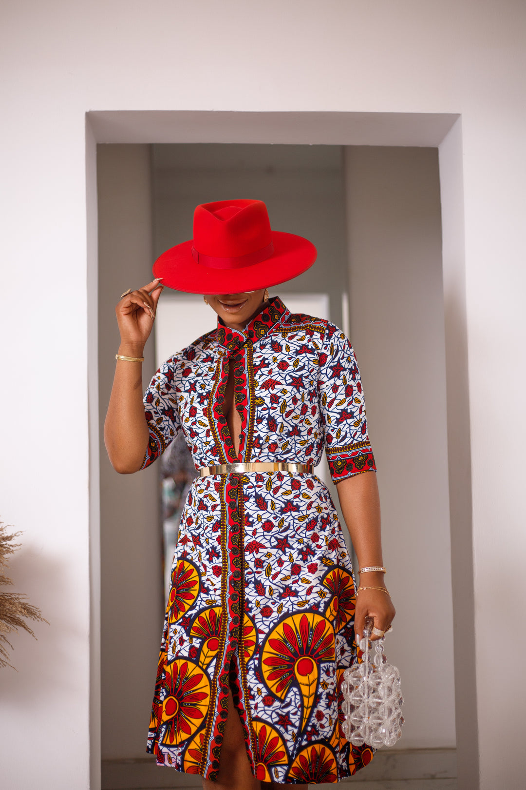 African Print Amina Midi Dress (Red)