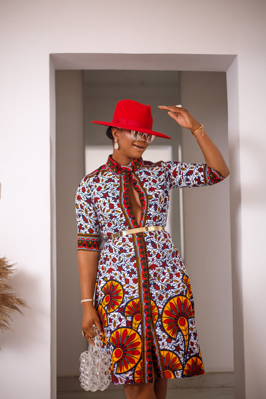 African Print Amina Midi Dress (Red)